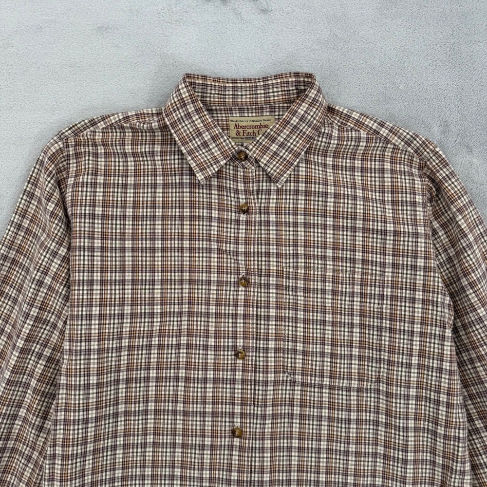 Vintage Abercrombie & Fitch Brown Plaid Cotton Button Down Shirt Womens Size L - Picture 3 of 14